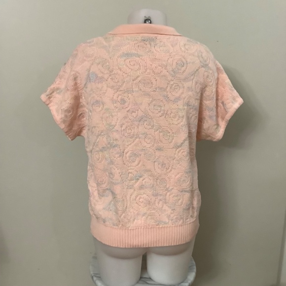 Vintage Henley Sweater Top, Medium Embellished Peach Made in Australia - Picture 4 of 12